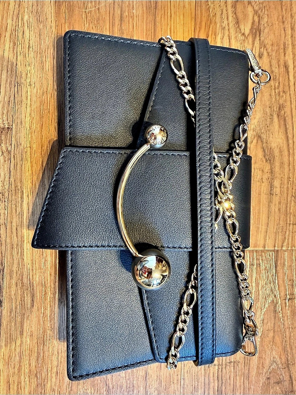 Strathberry crescent on a chain Handbag Black Clutch Crossbody with Gold Accent - Picture 2 of 8